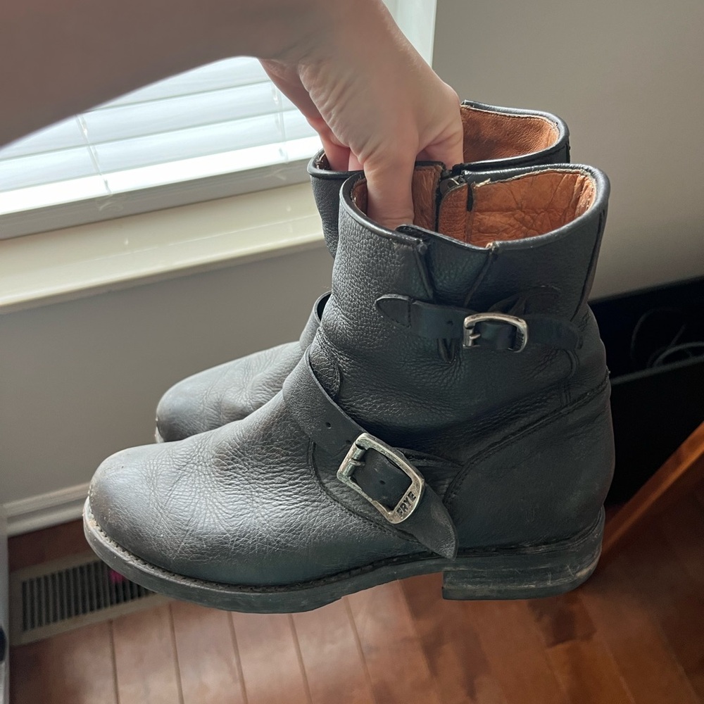 Frye Black Leather Moto Boots